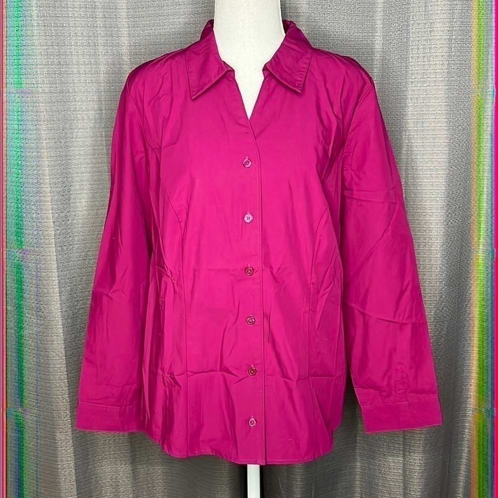 CJ BANKS PURPLE BUTTON DOWN WRINKLE RESISTANT BLOUSE 14W New